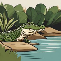 Crocodile Clipart - Crocodile lurking near a riverbank , minimal, 2d