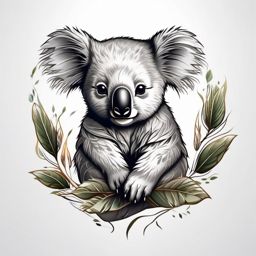 Koala tattoo, Cute koala tattoo, an emblem of comfort and tranquility. , tattoo color art, clean white background