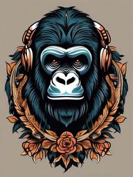 Traditional Gorilla Tattoo-Classic and timeless tattoo featuring a gorilla in a traditional style, capturing themes of strength and wildlife.  simple color vector tattoo