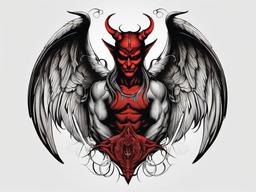 Devil with Angel Wings Tattoo-Intriguing and symbolic tattoo featuring a devil with angel wings, capturing themes of duality and balance.  simple color tattoo,white background