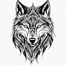 Spirit Tribal Wolf Tattoo,tattoo showcasing a wolf imbued with spiritual tribal elements, symbolizing unity and mysticism. , tattoo design, white clean background