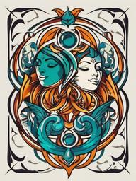 gemini and pisces combined tattoo  simple vector color tattoo