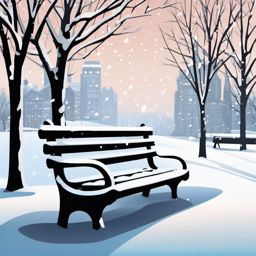 Snowy Park Bench clipart - Snow-covered park bench in a city, ,vector color clipart,minimal