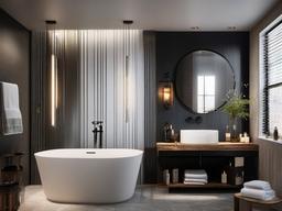 Urban Chic bathroom features practical fixtures, a mix of modern and vintage decor, and a sleek layout that embraces contemporary city living.  