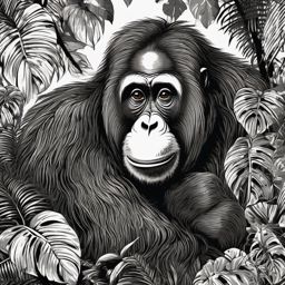 Cute Orangutan in a Dense Jungle Canopy  clipart, simple