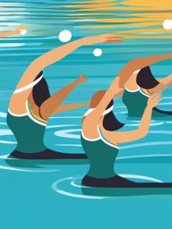 Pool Synchronized Swimming Performance Clipart - Synchronized swimmers showcasing their skills.  color vector clipart, minimal style