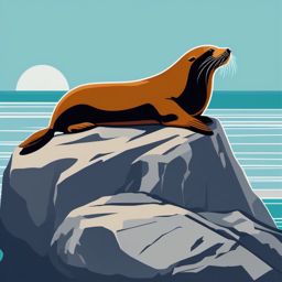 Sea Lion Clip Art - A sea lion basking on a rock,  color vector clipart, minimal style