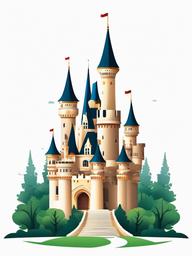 Towering fairytale castle with turrets clipart.  vector style illustration, white background