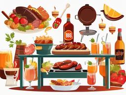 BBQ party with drinks and food clipart.  vector style illustration, white background