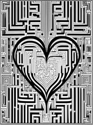 Heart Maze Coloring Pages - Challenging Heart-Shaped Maze Designs  minimal black outline printable sheet, coloring page