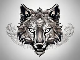 japanese wolf mask tattoo  simple color tattoo,white background,minimal