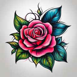 Neo traditional rose, Modern interpretations of traditional rose tattoos.  vivid colors, white background, tattoo design