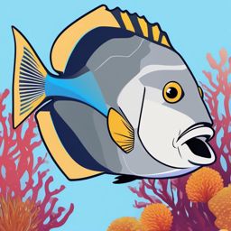 Triggerfish Clipart - Triggerfish defending its territory in a reef , minimal, 2d