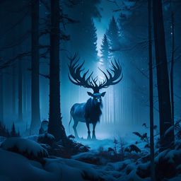 wendigo, the malevolent spirit, stalking the dark woods under a chilling, northern sky. 