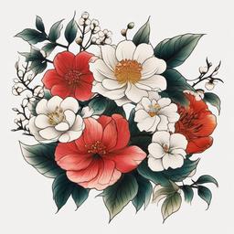 japanese flower tattoo flash  simple color tattoo,white background,minimal