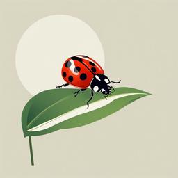 Ladybird clipart - ladybird crawling up a plant stem  color,minimalist,vector clipart