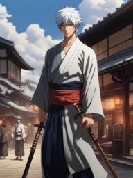 gintoki - wields his wooden sword with precision in a bustling, edo-era town. 