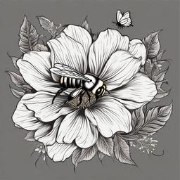 flower with bee tattoo  vector tattoo design