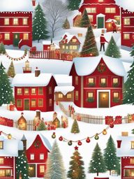 christmas clipart,decorating a snowy village with twinkling lights 