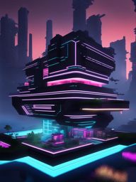 cyberpunk metropolis with neon lights and flying cars - minecraft house design ideas 