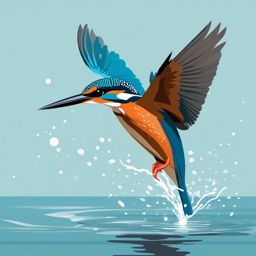 Kingfisher Clipart - Kingfisher diving into the water to catch a fish , minimal, 2d