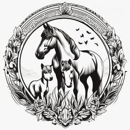 Dog and Horse Tattoo - Showcase the bond between different species with a dog and horse tattoo, celebrating the friendship and connection between these loyal animals.  simple tattoo,minimalist,white background