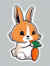 Rabbit Sticker - A cute rabbit with long ears nibbling on a carrot. ,vector color sticker art,minimal
