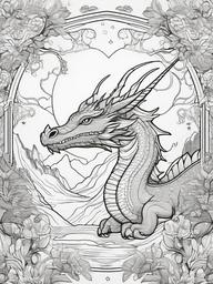 Fantasy Dragon Coloring Pages - Enchanted Dragon in a Magical Realm  minimal black outline printable sheet, coloring page