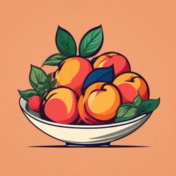 Peaches in Fruit Bowl Clipart - Peaches in a bowl of mixed fruits.  color vector clipart, minimal style