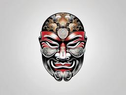 japanese noh mask tattoo  simple color tattoo,white background,minimal