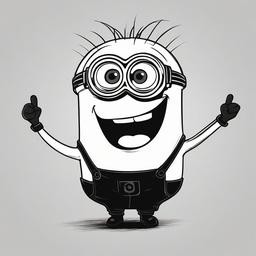 drawing of a happy minion  minimal rough sketch scribbles,doodles,black and white