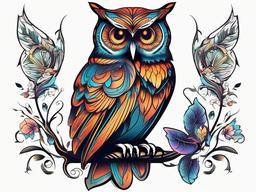 Butterfly and Owl Tattoos - Blend nature's beauty with butterflies and owls in a captivating tattoo.  simple color tattoo,vector style,white background