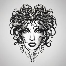 Low Key Medusa Tattoo - Opt for a subtle and understated Medusa tattoo design for a low-key yet intriguing ink choice.  simple vector color tattoo,minimal,white background