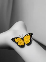 small yellow butterfly tattoo  simple color tattoo, minimal, white background