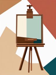 Easel Clipart - Wooden artist easel holding a work in progress.  color clipart, minimalist, vector art, 