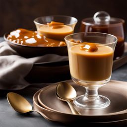 an individual serving of silky butterscotch pudding, with a rich and caramelized flavor. 