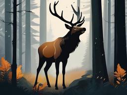 Elk cartoon - Elk calling out in the foggy forest  