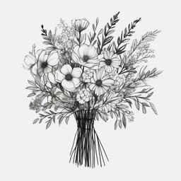 drawing of a bouquet of simple flowers  minimal rough sketch scribbles,doodles,black and white