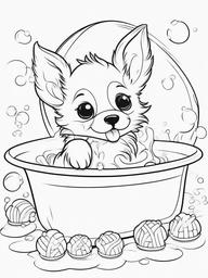 Puppy in a Bubble Bath Coloring Pages - Adorable Puppy Getting Clean  minimal black outline printable sheet, coloring page