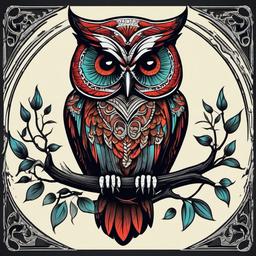 owl skeleton tattoo  simple vector color tattoo