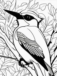 Woodpecker Coloring Pages - Tree Drumming Forest Bird  minimal black outline printable sheet, coloring page