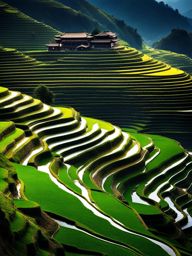 honghe hani rice terraces - imagine a tranquil night in honghe hani rice terraces, with terraced fields cascading down hillsides, reflecting starlight. 