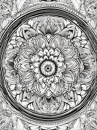 Floral Mandalas - Intricate circular patterns featuring flowers.  outling,coloring pages,black and white