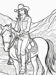 Cowgirl Princess Coloring Pages - Adventurous Royalty on Horseback  minimal black outline printable sheet, coloring page