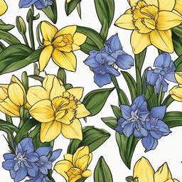 December and July Birth Flower Tattoo-Celebrating the beauty of December and July with a birth flower tattoo, featuring narcissus and larkspur, symbolizing renewal and love.  simple vector color tattoo