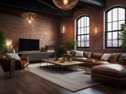 Urban Chic Living Room - Urban chic space with exposed brick and industrial lighting. realistic, professional photography, bokeh, natural lighting, canon lens, shot on dslr 64 megapixels sharp focus