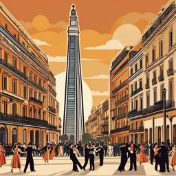 Buenos Aires clipart - Obelisco and Tango dancers in Argentina, ,color clipart vector style