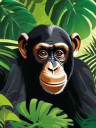 Cute Chimpanzee in the Rainforest Canopy  clipart, simple