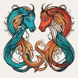 aries and pisces tattoo  simple vector color tattoo