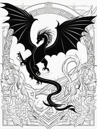 Dragon and Phoenix Coloring Pages - Legendary Creatures in a Fiery Dance  minimal black outline printable sheet, coloring page